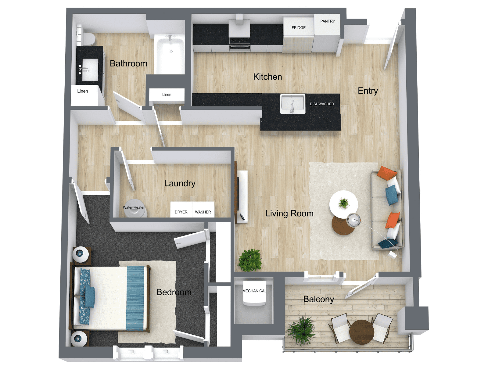 3D Floor Plan 1 Bedroom 1 Bathroom Called The Independence At Boulevard 45 3D Floor Plan 1 Bedroom 1 Bathroom Called The Independence At Boulevard 45